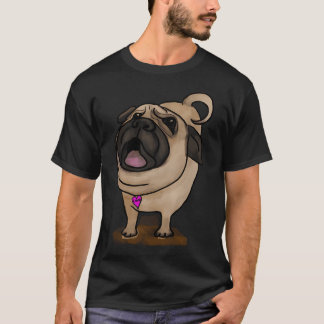 Skallande PUG! Crème, Tan, Svart med rosa hjärta o T Shirt
