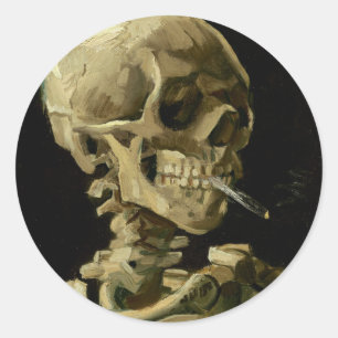 Skalle av ett skelett med den brinna cigaretten runt klistermärke