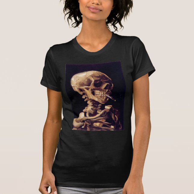 Skalle av ett skelett med den brinna cigaretten tee shirt (Framsida)