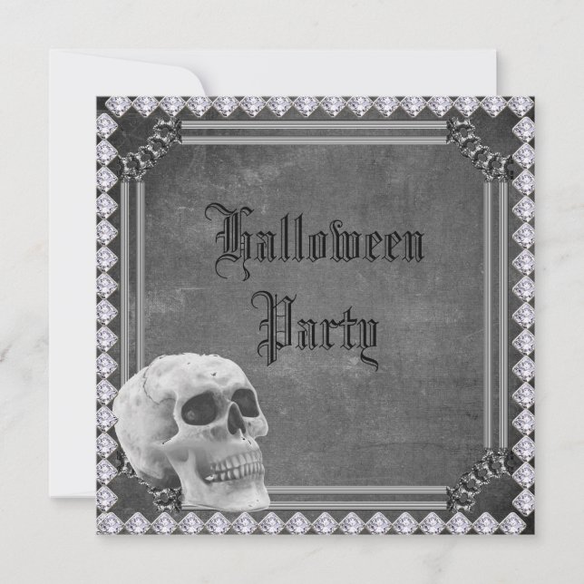 Skalle & Diamanter Dubbelsidig Halloween Inbjudningar (Framsida)