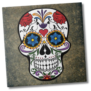 Skalle för Diameter De Los Muertos röd rossocker Kakelplatta