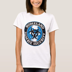 Skalle för hemlandZombiesäkerhet - blått Tee Shirt