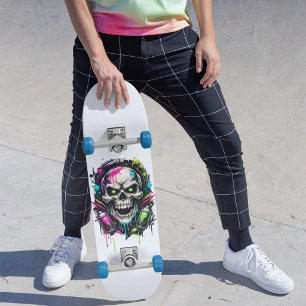 Skalle Graffiti Neon Gatukonst för Tonåringar Cool Mini Skateboard Bräda 18,5 Cm