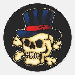 Skalle i top hat runt klistermärke