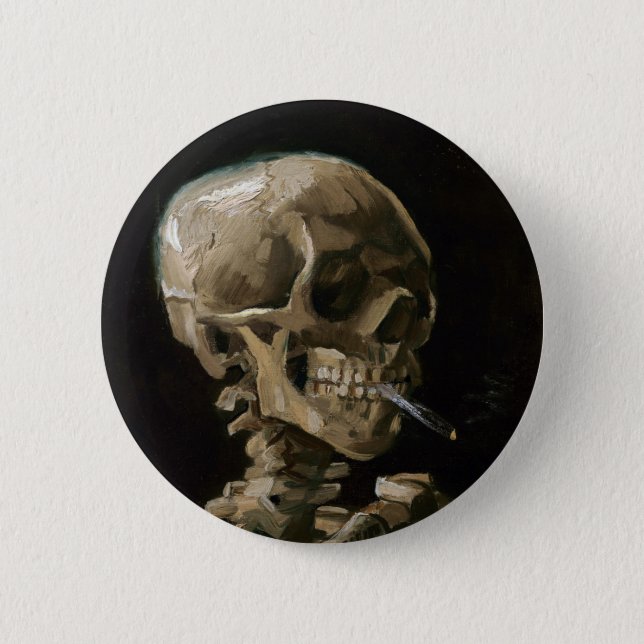 Skalle med brinna cigarettVincent Van Gogh konst Knapp (Framsida)