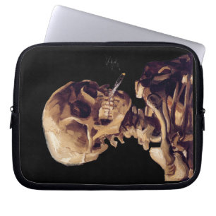 Skalle med en brinna cigarett av Van Gogh Laptop Sleeve