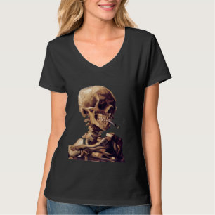 Skalle med en brinna cigarett av Van Gogh Tee