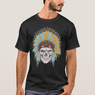 Skalle med indianhuvudbonadskjortan t shirt