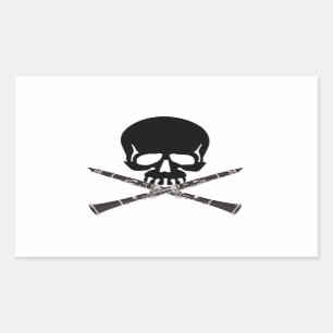Skalle med klarinetter och Crossbones Rektangulärt Klistermärke