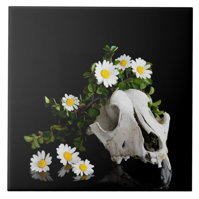 Skalle med krans av vild blomma kakelplatta (Framsidan)