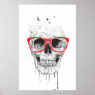 Skalle med röda exponeringsglas poster