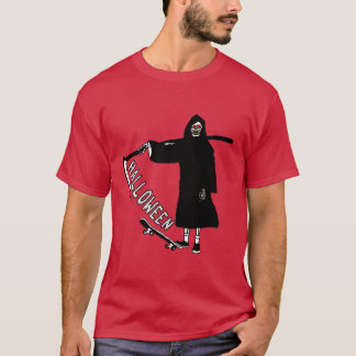 skalle med skateboard Holding scythe halloween T Shirt