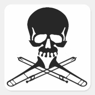 Skalle med Trombones som Crossbones Fyrkantigt Klistermärke