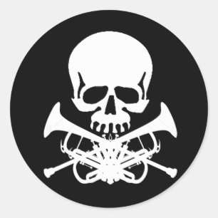 Skalle med trumpeter som Crossbones Runt Klistermärke