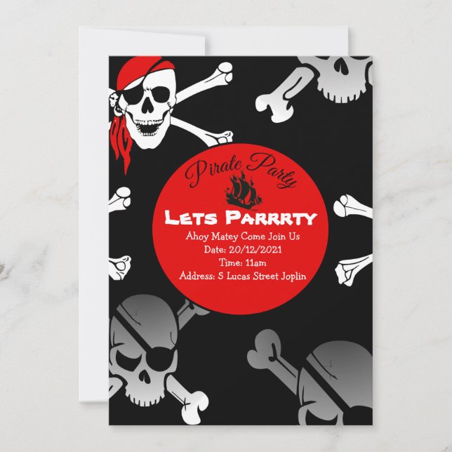 Skalle och ben pirat inbjudningar (Framsida)