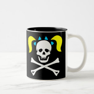 Skalle och Crossbones med Pigtails Två-Tonad Mugg