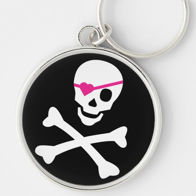 Skalle och Crossbones Rund Silverfärgad Nyckelring (Framsidan)