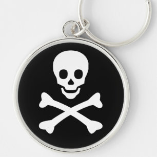 Skalle och Crossbones Rund Silverfärgad Nyckelring