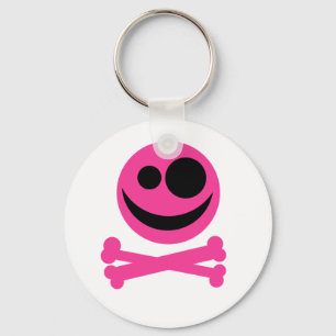 Skalle och Crossbones. Shock rosa och Black. Nyckelring