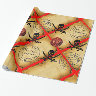 SKALLE OCH SVÄRD, PARCHMENT FÖR PIRATSKATTKARTA PRESENTPAPPER
