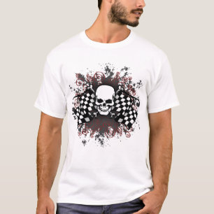 Skalle-rutig flaggor-splat tee shirt