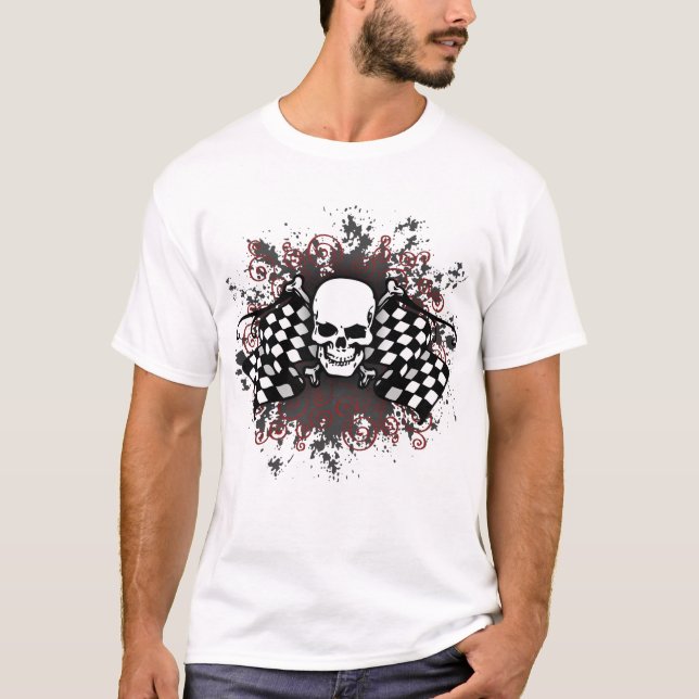 Skalle-rutig flaggor-splat tee shirt (Framsida)