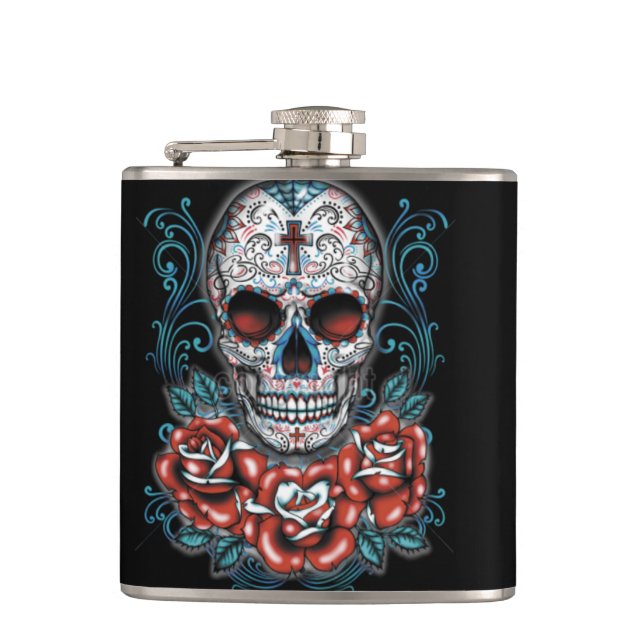 Skalle & slågen in flaska för ro vinyl fickplunta (Framsidan)