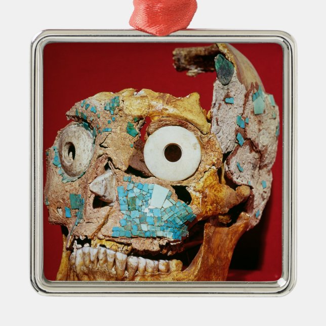 Skalle som dekoreras med en mosaik i turkos julgransprydnad metall (Framsidan)