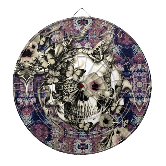 Skalle som göras av vallmor och fjärilar piltavla (Framsidan)