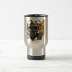 Skalle som ha på sig gasmask resemugg