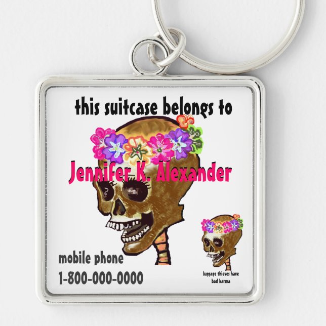 Skallebagage hänger lös ID-märkren Fyrkantig Silverfärgad Nyckelring (Framsidan)