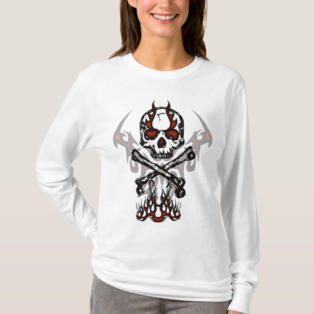 Skallen med flammar hoodien tee shirt (Framsida)