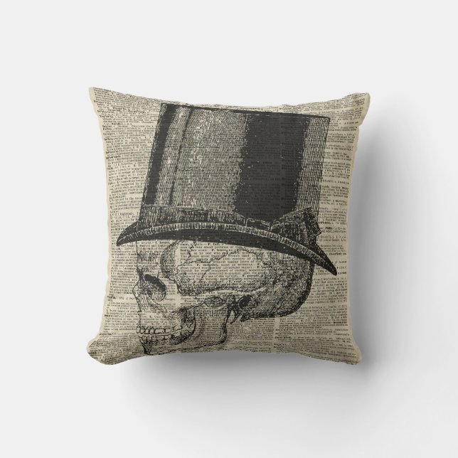 Skallen med victorianhatten stencilerar över den kudde (Framsida)