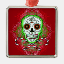 Skallen och candy cane kvadrerar metallprydnaden julgransprydnad metall