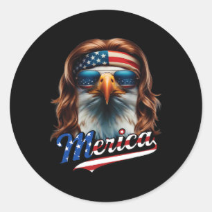 Skallig Örn Merica 4:e Juli Örn Mullet Rolig Man Runt Klistermärke