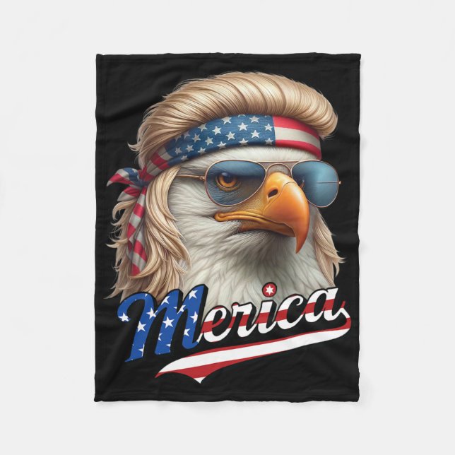 Skallig Örn Merica 4 juli Örn Blond Mullet Kul Fleecefilt (Framsidan)