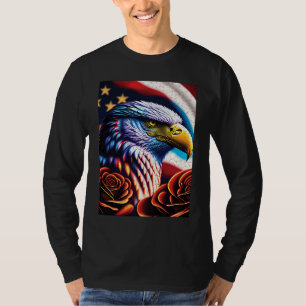 Skallig Örn Ros Patriotisk 4:e Juli USA Amerikansk T Shirt