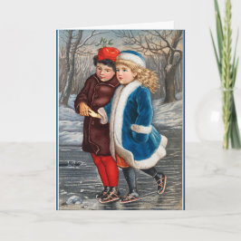 Skalning i ett Helgdag av vinterpond-Vintage Kort