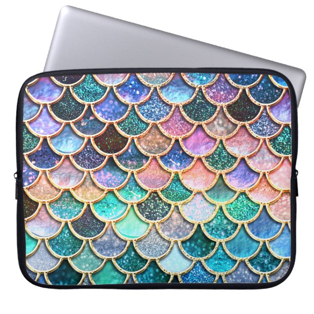 Skalor för Aqua Rosa Sjöjungfru Glitter - Sjöjungf Laptop Sleeve (Framsidan)