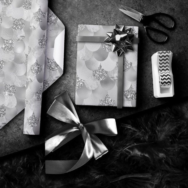 Skalor för sjöjungfru | Silver Faux Shiny Metallic Presentpapper (Skapare uppladdad)