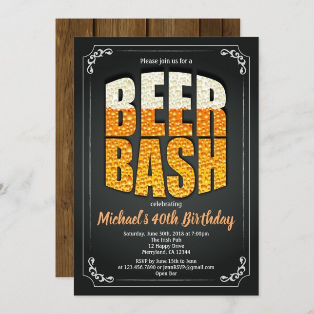 Skalpapp för öl, födelsedagsfest och pub inbjudningar (Fram/baksida)