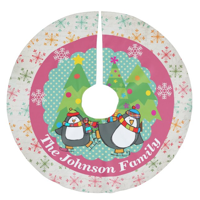 Skalpenguiner och Julgranar Träd Skirt Julgransmatta Borstad Polyester (Framsidan)