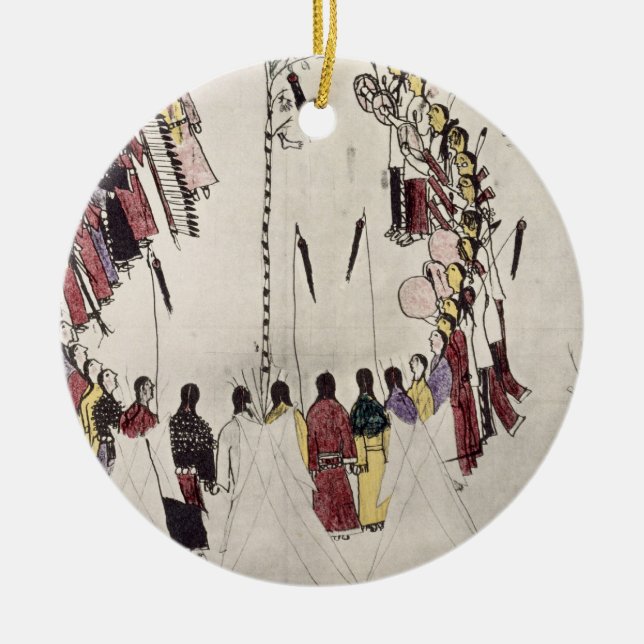 Skalpera dansen eller segerdansen (bläck på julgransprydnad keramik (Framsidan)