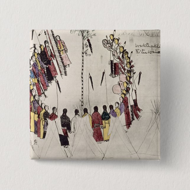 Skalpera dansen eller segerdansen (bläck på knapp (Framsida)