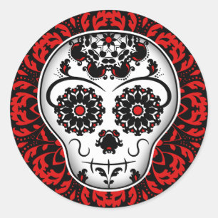 Skalröd och svart day of the dead runt klistermärke
