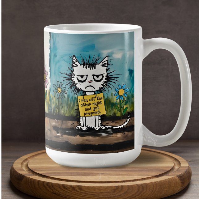 Skämd Cat Sign Funny Phrase Cute Tecknad Kaffemugg (Skapare uppladdad)