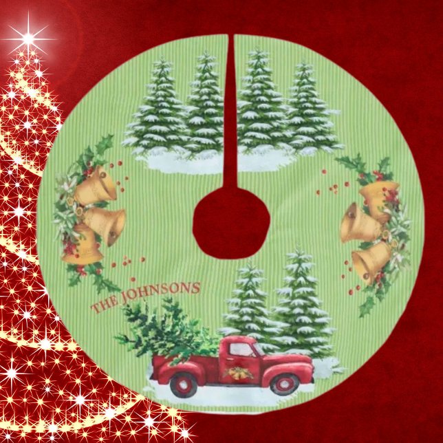 Skämjelig julscen Träd Snö Röda Lastbil Namn Julgransmatta Borstad Polyester (Skapare uppladdad)