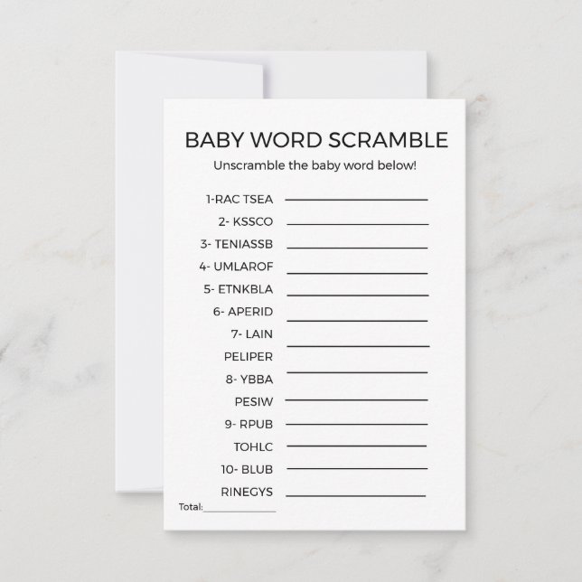 Skämmande babyduschspel i baby ord (Framsida)