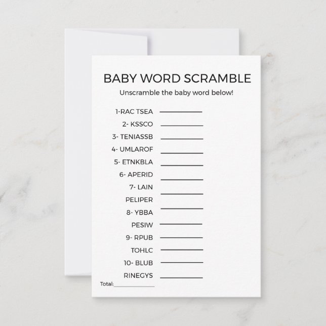 Skämmande babyduschspel i baby ord (Framsida)