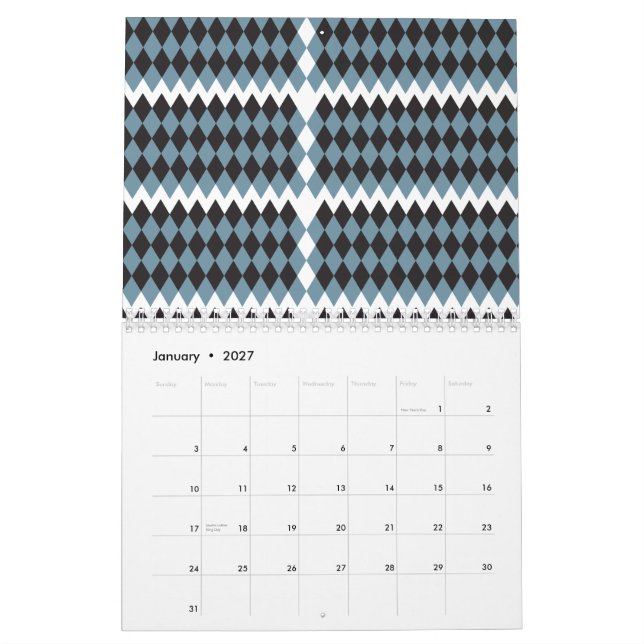 Skämmande grafik, gräsbild, hög. kalender (Jan 2027)